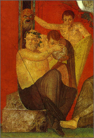 Sileno e due giovani (satiri?), I sec. a.C. (Villa dei Misteri, Pompei)