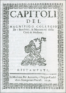 Capitoli del magnifico collegio de i banchieri ... (1619), frontespizio