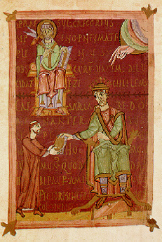 il copista Bebo offre il ms. a Enrico II