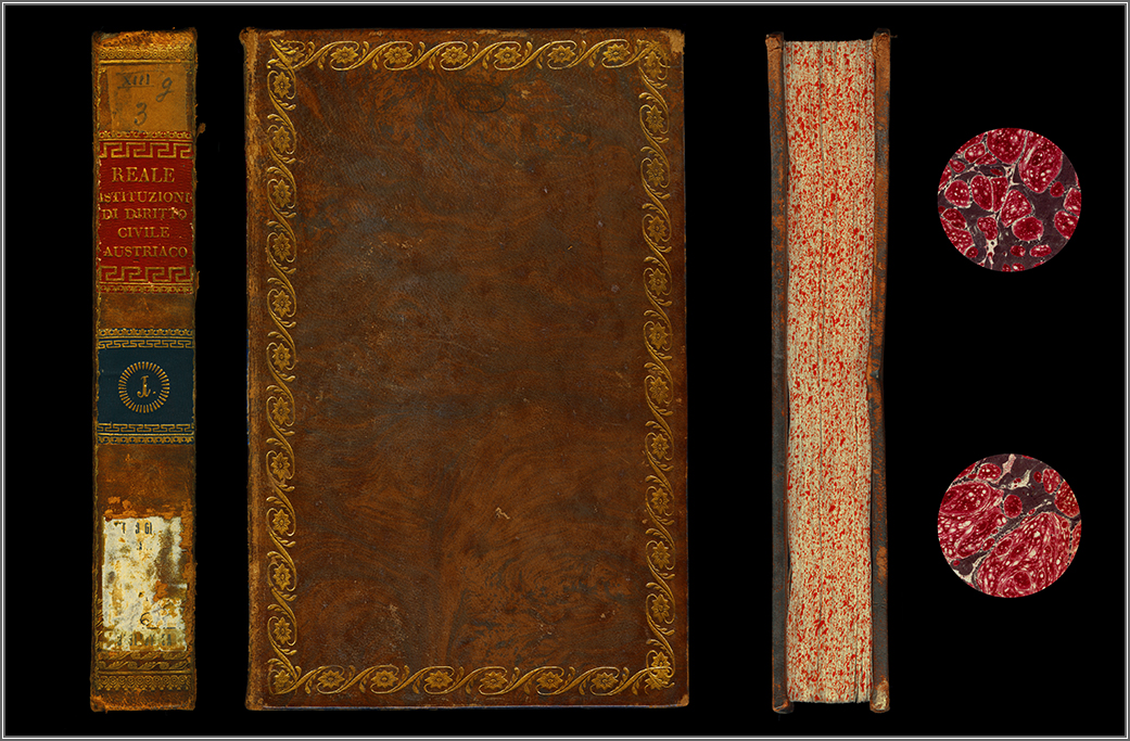 dorso, piatto e taglio ant., con particolari dalla c. di guardia ant.