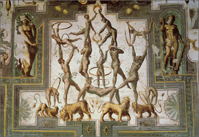 Torrechiara, Sala degli Acrobati, particolare degli affreschi