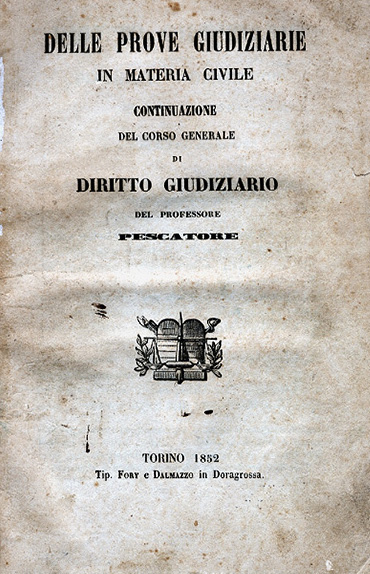 Fory e Dalmazzo (1852): marca tip. con bilancia e spada disposte a croce